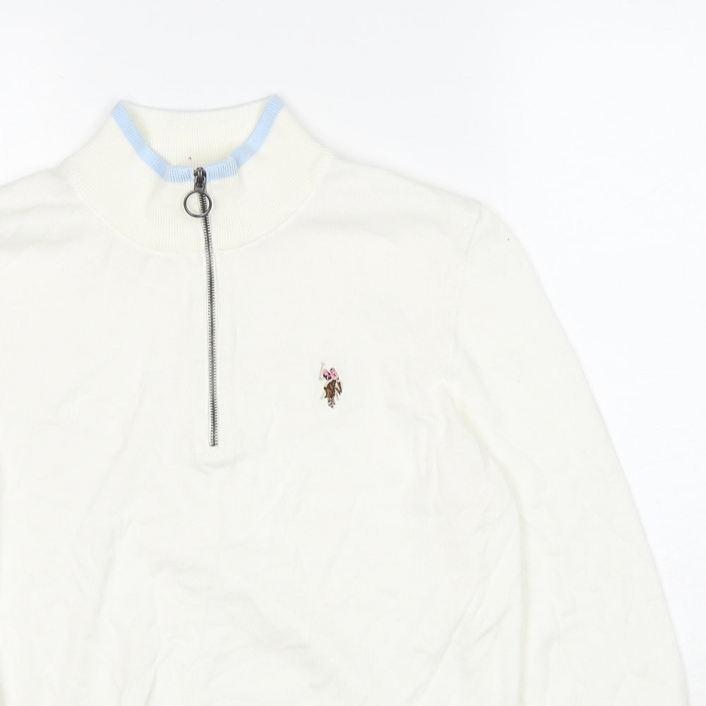 US Polo Assn. Womens White High Neck Cotton Pullover Jumper Size 14