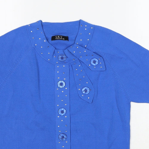 Sky Design Womens Blue Round Neck Viscose Cardigan Jumper Size S - Label size 1