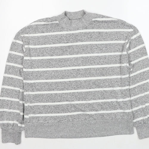 Marks and Spencer Womens Grey High Neck Striped Viscose Pullover Jumper Size 10