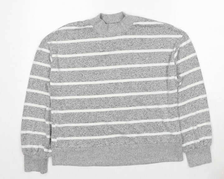 Marks and Spencer Womens Grey High Neck Striped Viscose Pullover Jumper Size 10