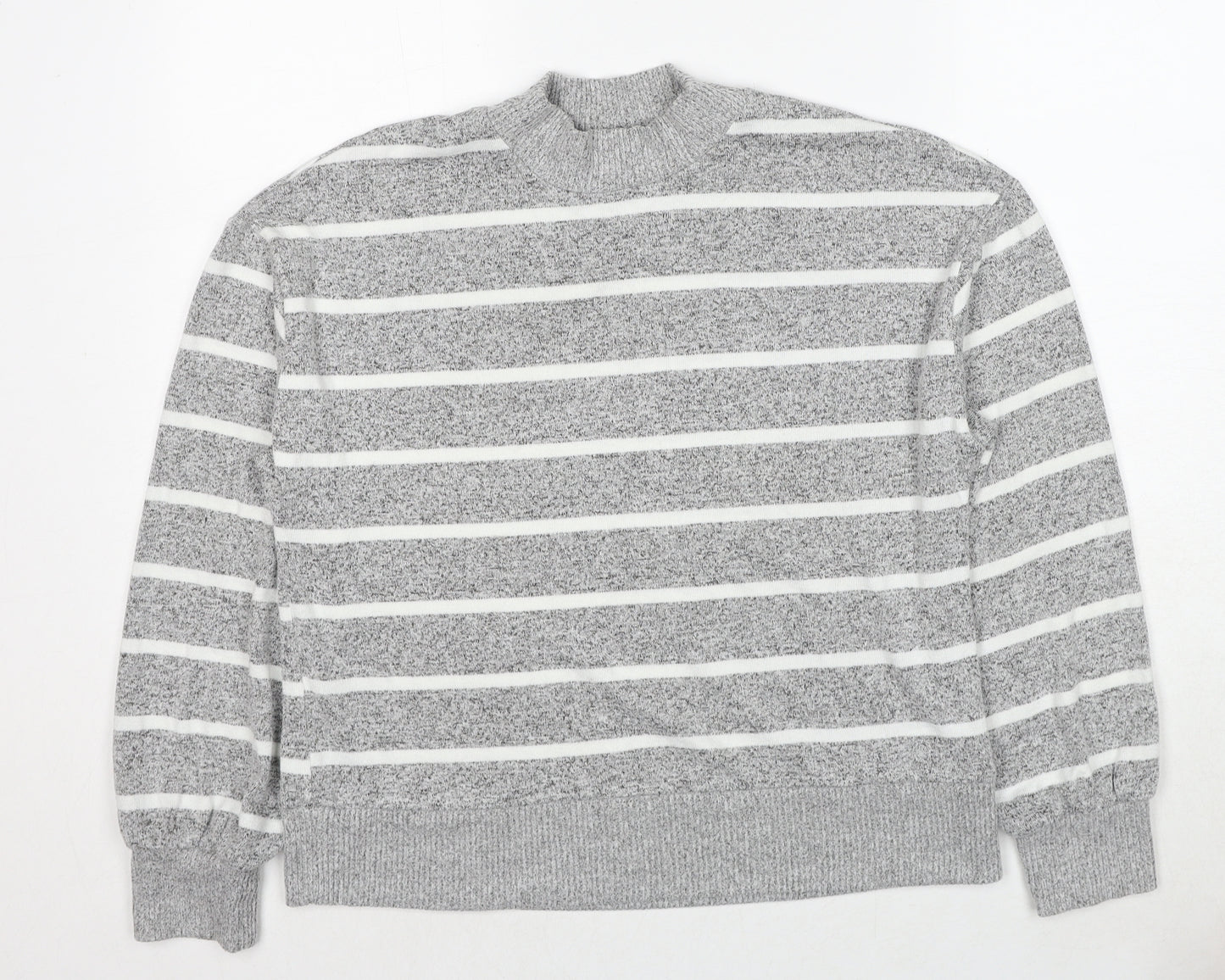 Marks and Spencer Womens Grey High Neck Striped Viscose Pullover Jumper Size 10
