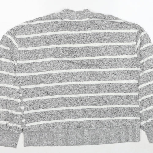 Marks and Spencer Womens Grey High Neck Striped Viscose Pullover Jumper Size 10