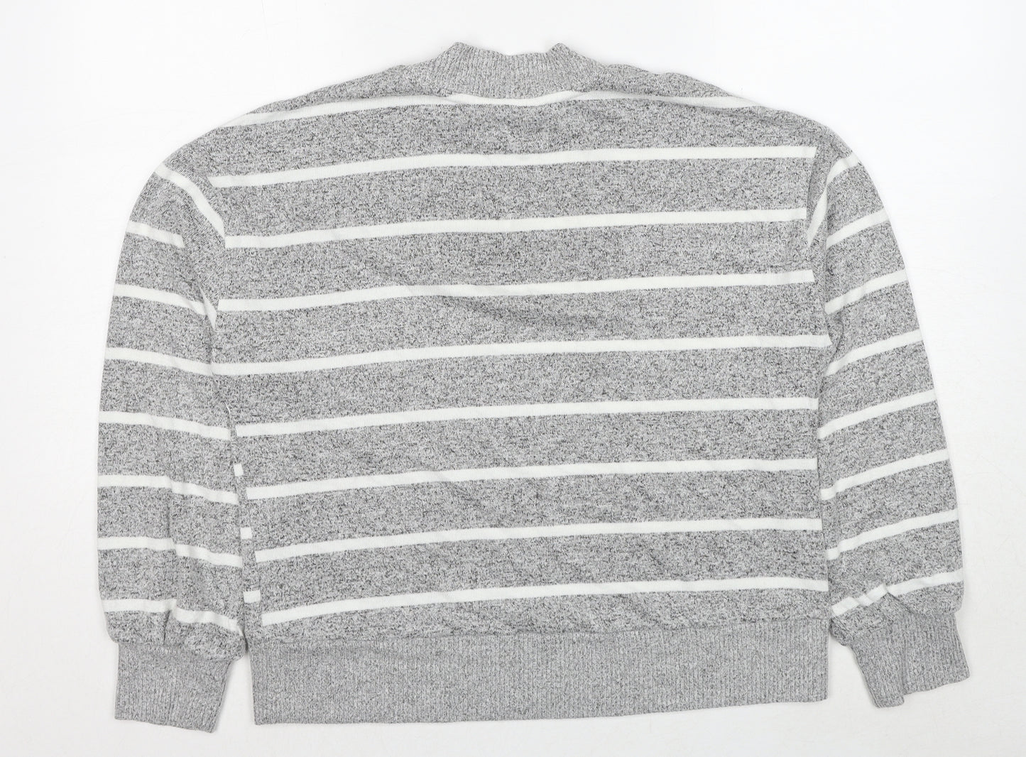 Marks and Spencer Womens Grey High Neck Striped Viscose Pullover Jumper Size 10