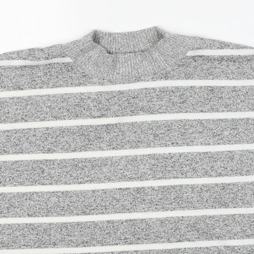 Marks and Spencer Womens Grey High Neck Striped Viscose Pullover Jumper Size 10