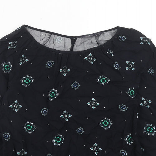 Marks and Spencer Womens Blue Geometric Viscose Basic Blouse Size 8 Round Neck