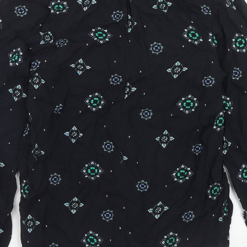 Marks and Spencer Womens Blue Geometric Viscose Basic Blouse Size 8 Round Neck