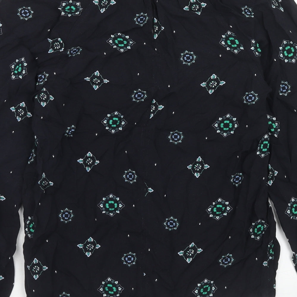 Marks and Spencer Womens Blue Geometric Viscose Basic Blouse Size 8 Round Neck