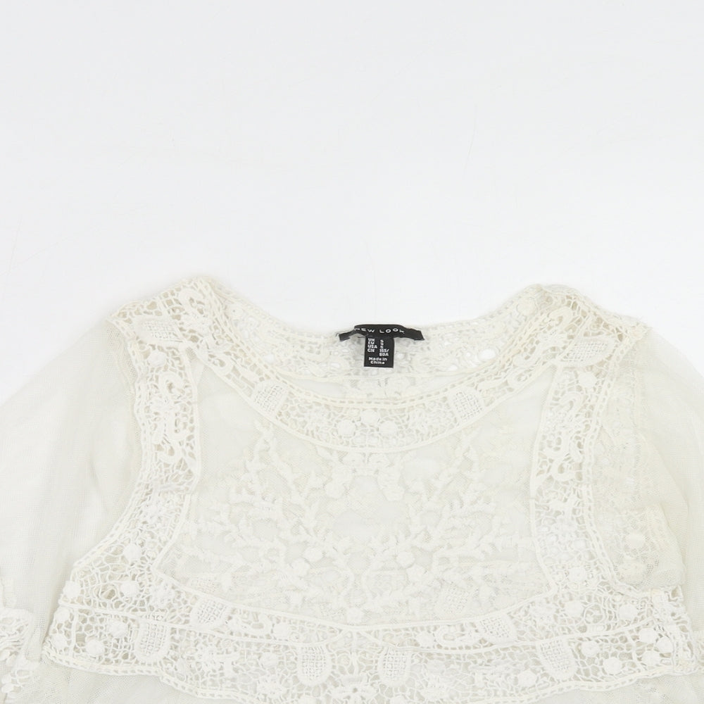 New Look Womens Ivory Nylon Basic Blouse Size S Round Neck