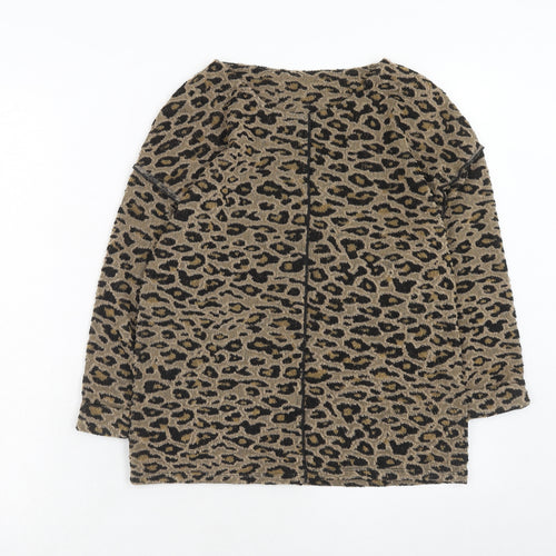 Marks and Spencer Womens Brown Round Neck Animal Print Polyester Pullover Jumper Size 6 - Leopard Pattern