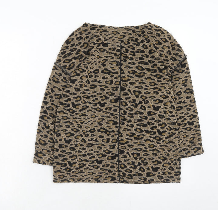 Marks and Spencer Womens Brown Round Neck Animal Print Polyester Pullover Jumper Size 6 - Leopard Pattern