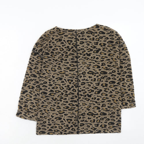 Marks and Spencer Womens Brown Round Neck Animal Print Polyester Pullover Jumper Size 6 - Leopard Pattern