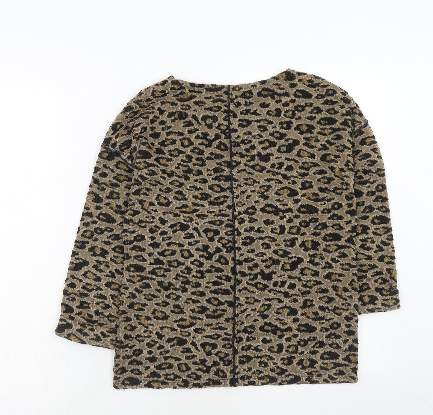 Marks and Spencer Womens Brown Round Neck Animal Print Polyester Pullover Jumper Size 6 - Leopard Pattern
