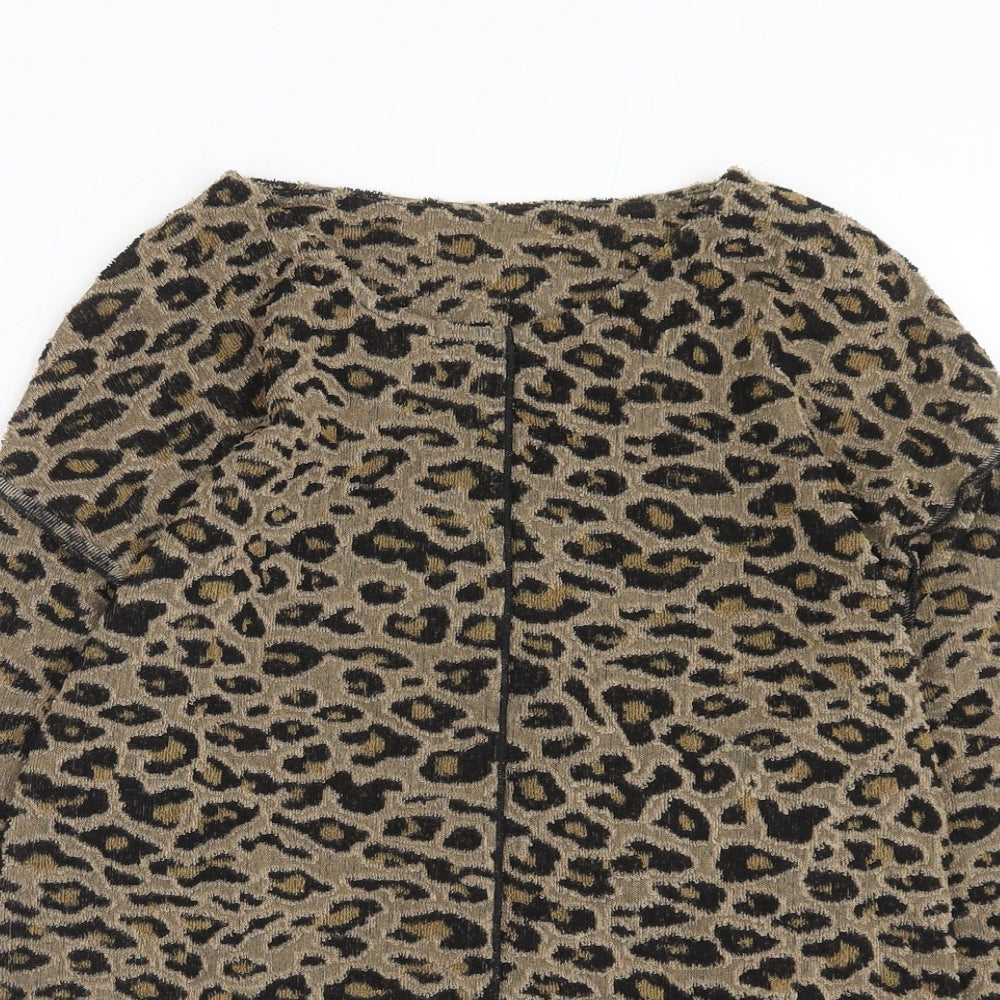 Marks and Spencer Womens Brown Round Neck Animal Print Polyester Pullover Jumper Size 6 - Leopard Pattern