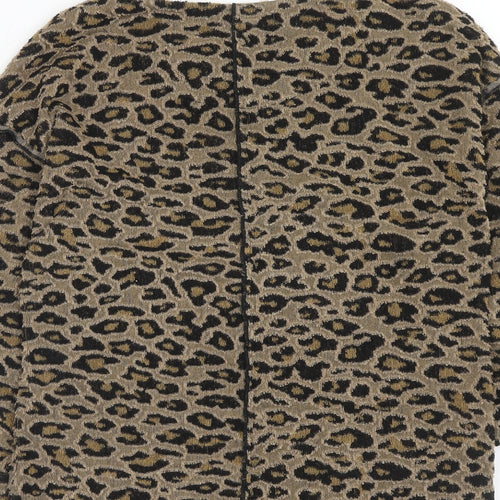 Marks and Spencer Womens Brown Round Neck Animal Print Polyester Pullover Jumper Size 6 - Leopard Pattern