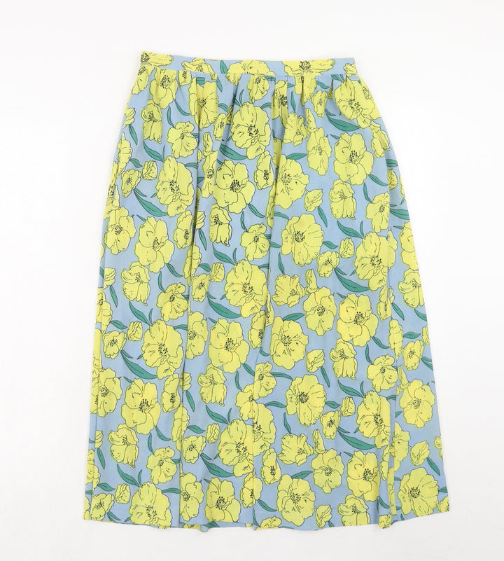 Louche Womens Yellow Floral Polyester Swing Skirt Size 10 Zip