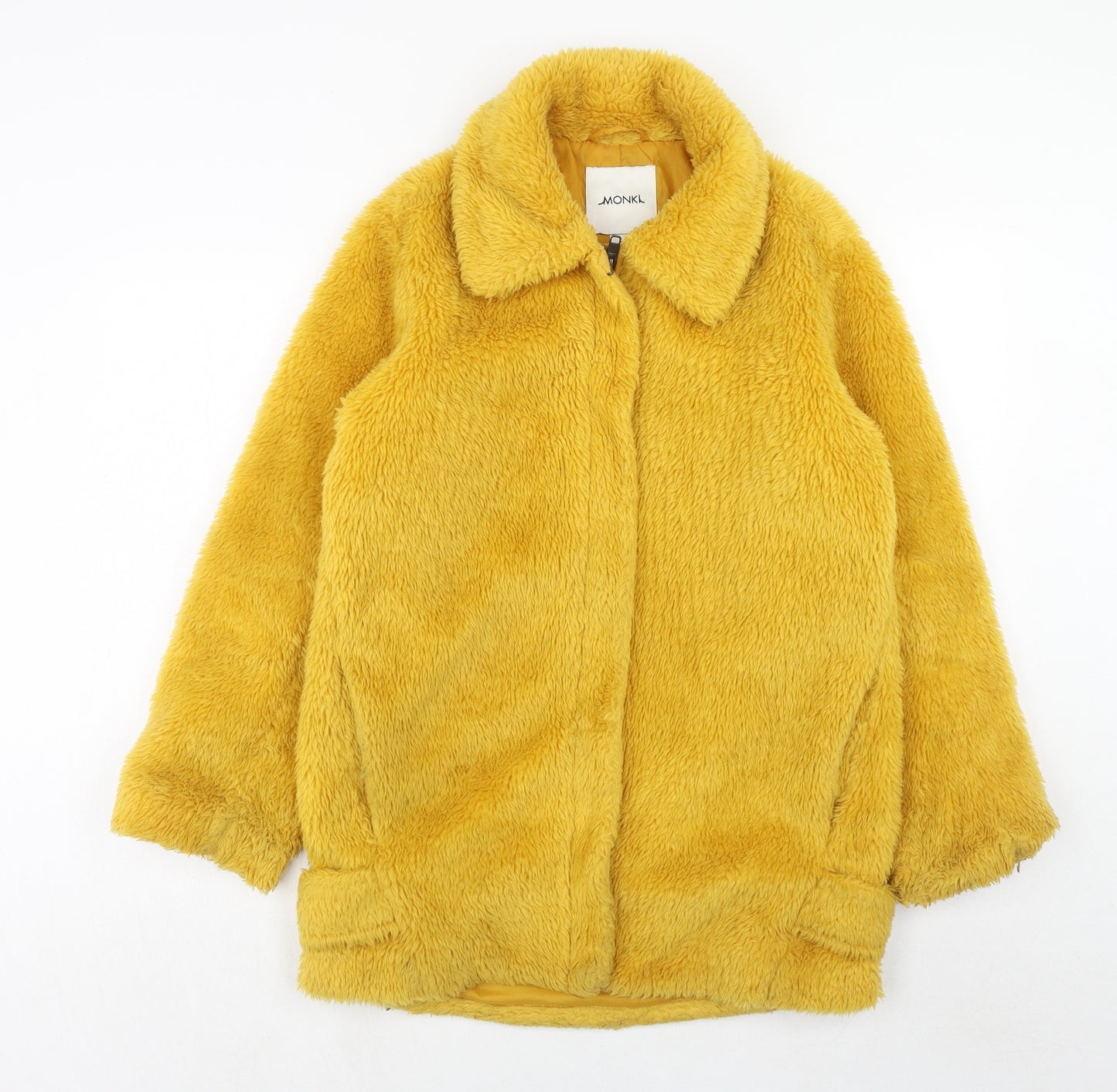Monki Womens Yellow Overcoat Coat Size S Zip - Teddy Bear Style