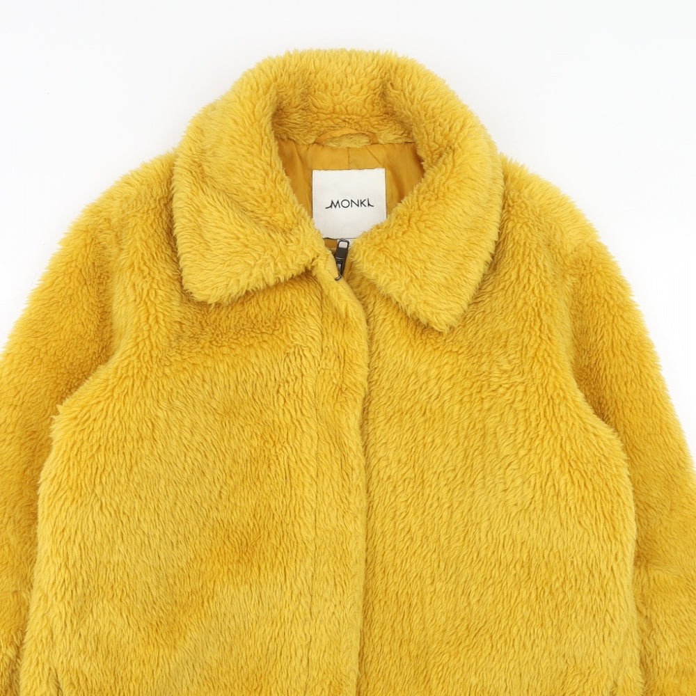 Monki Womens Yellow Overcoat Coat Size S Zip - Teddy Bear Style