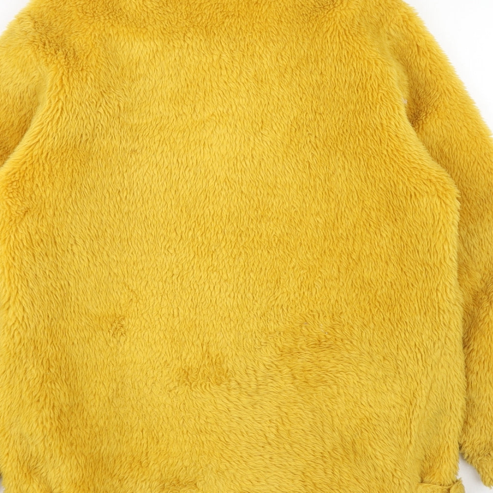 Monki Womens Yellow Overcoat Coat Size S Zip - Teddy Bear Style