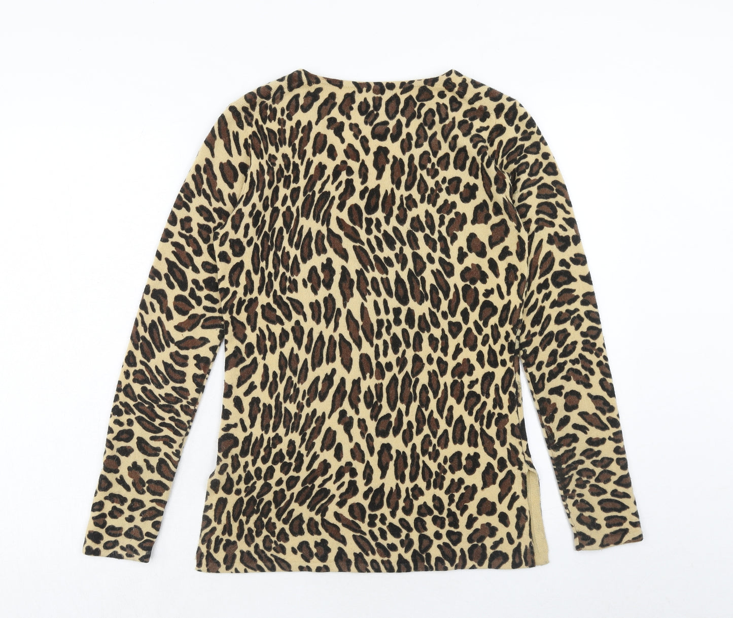 Bogari Womens Brown V-Neck Animal Print Acrylic Pullover Jumper Size S - Leopard Pattern