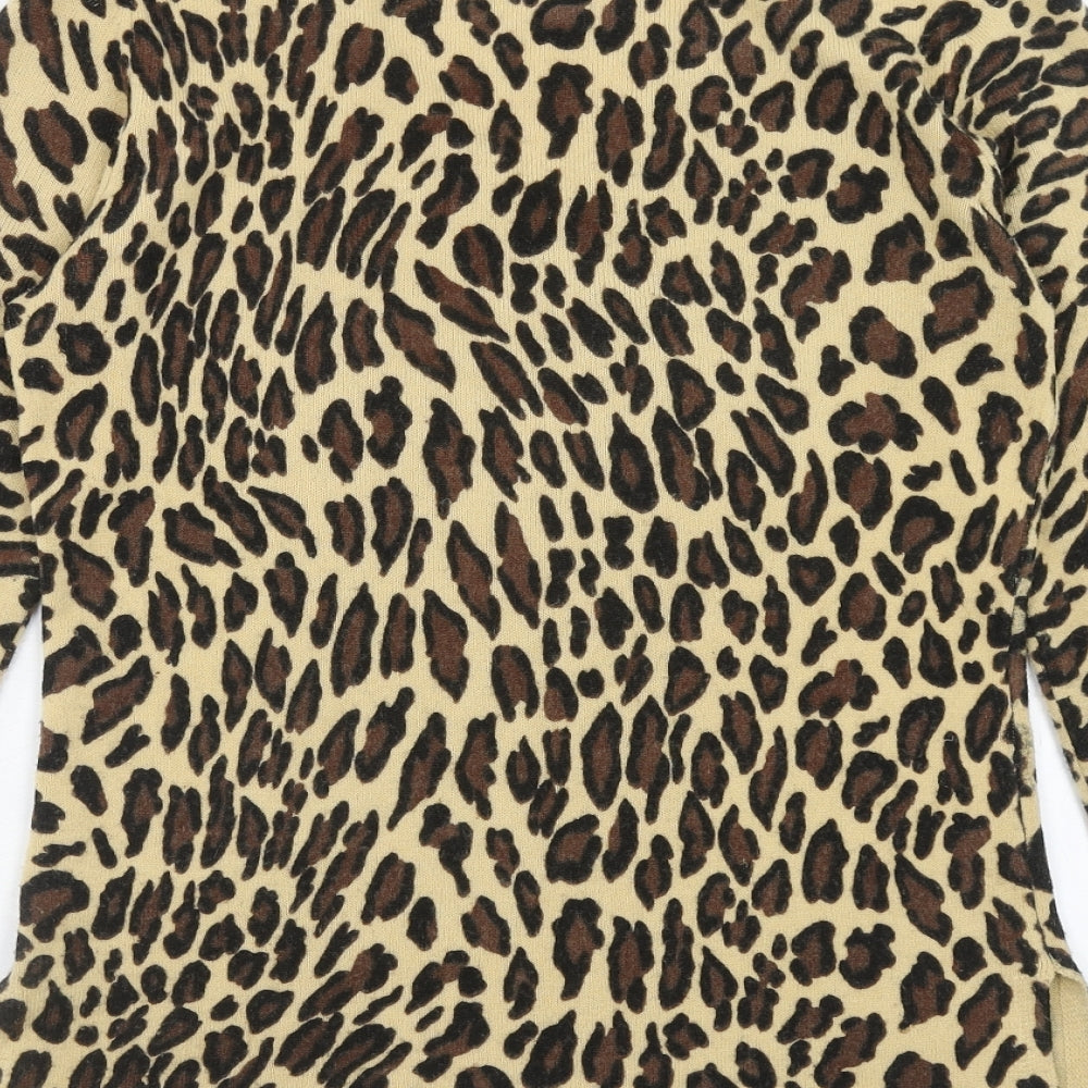 Bogari Womens Brown V-Neck Animal Print Acrylic Pullover Jumper Size S - Leopard Pattern