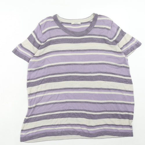 Marks and Spencer Womens Purple Round Neck Striped Acrylic Pullover Jumper Size 20