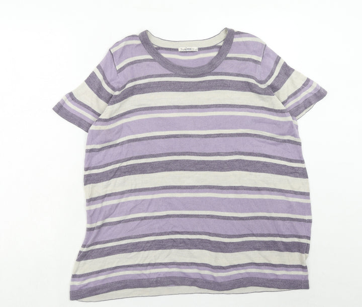 Marks and Spencer Womens Purple Round Neck Striped Acrylic Pullover Jumper Size 20