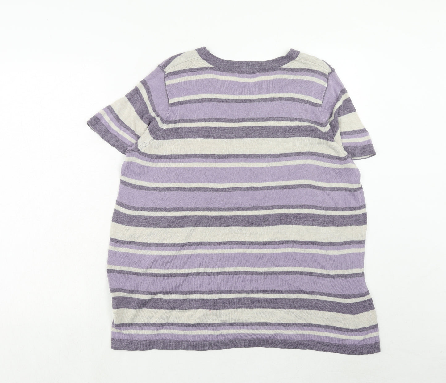 Marks and Spencer Womens Purple Round Neck Striped Acrylic Pullover Jumper Size 20