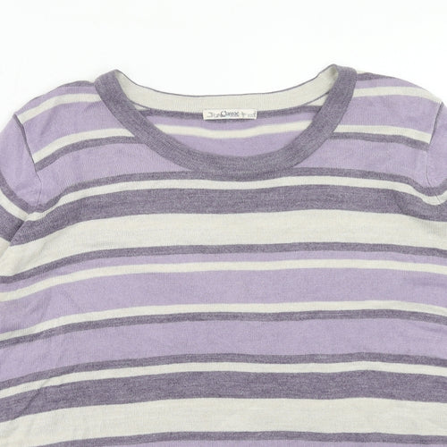 Marks and Spencer Womens Purple Round Neck Striped Acrylic Pullover Jumper Size 20