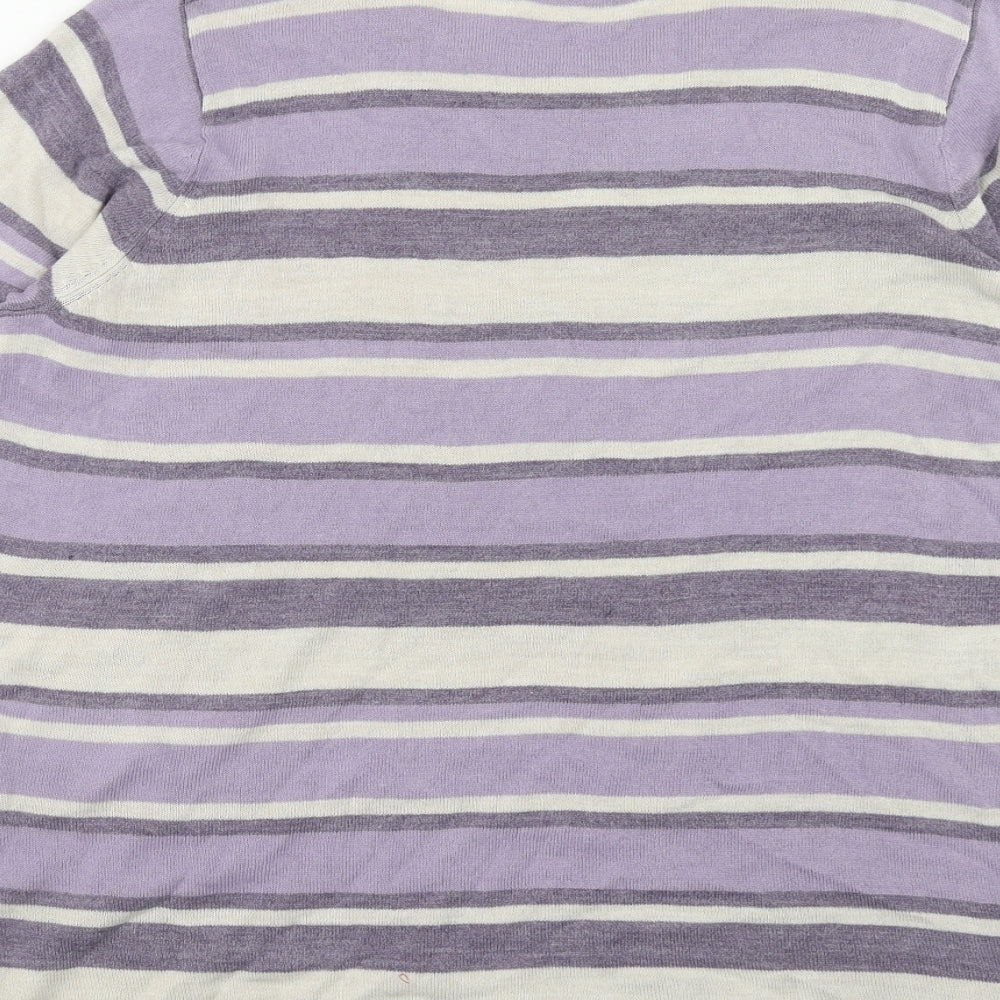 Marks and Spencer Womens Purple Round Neck Striped Acrylic Pullover Jumper Size 20