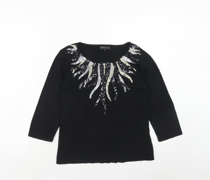 Sky Design Womens Black Round Neck Viscose Pullover Jumper Size S