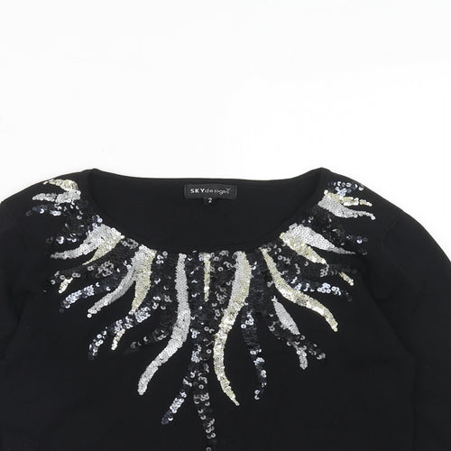 Sky Design Womens Black Round Neck Viscose Pullover Jumper Size S