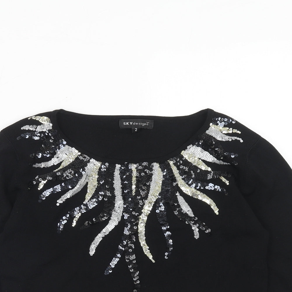 Sky Design Womens Black Round Neck Viscose Pullover Jumper Size S