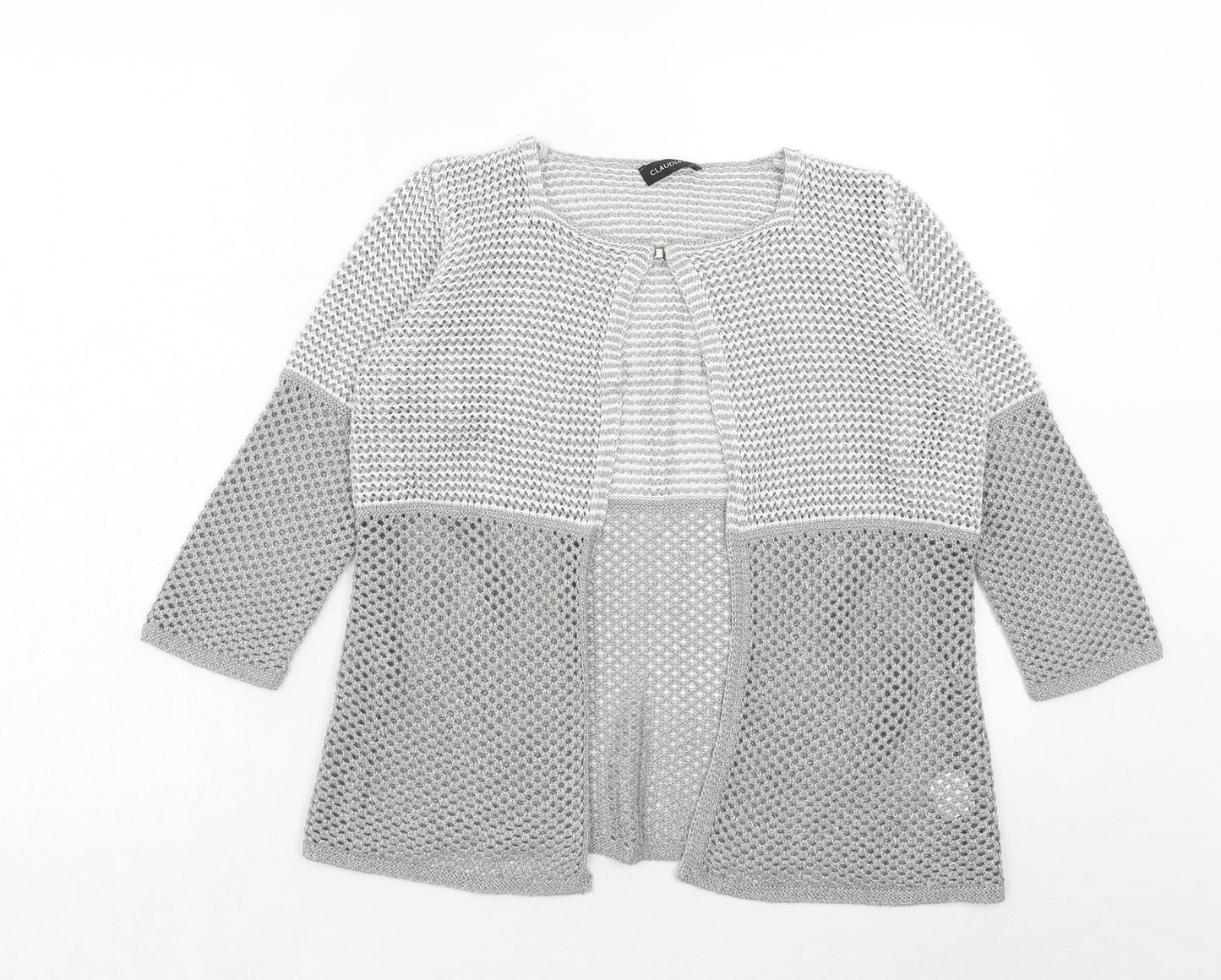 Claudia C Womens Grey Round Neck Acrylic Cardigan Jumper Size S