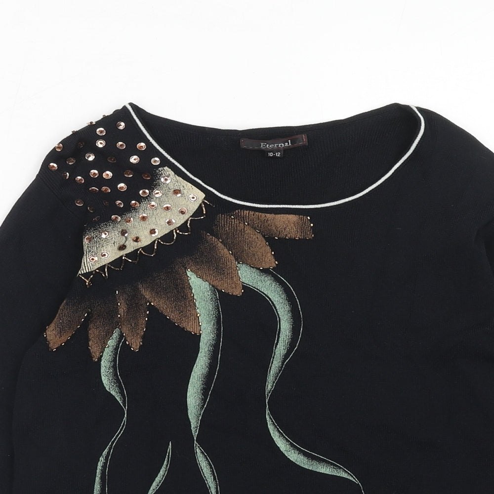 Eternal Womens Black Round Neck Viscose Pullover Jumper Size 10
