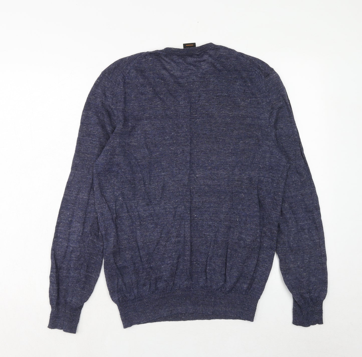 HUGO BOSS Mens Blue Round Neck Linen Pullover Jumper Size M Long Sleeve