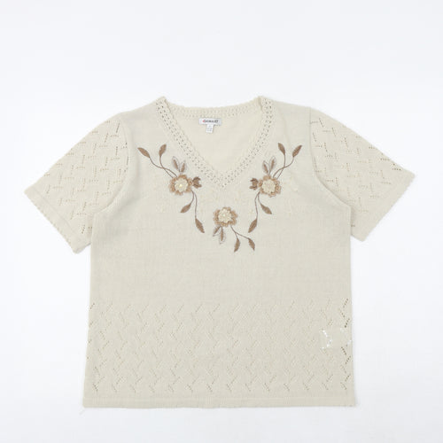 Damart Womens Beige Acrylic Basic T-Shirt Size 14 V-Neck - Size 14-16