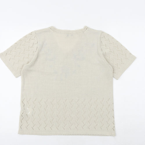 Damart Womens Beige Acrylic Basic T-Shirt Size 14 V-Neck - Size 14-16
