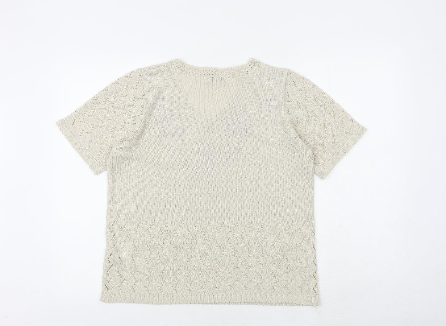 Damart Womens Beige Acrylic Basic T-Shirt Size 14 V-Neck - Size 14-16