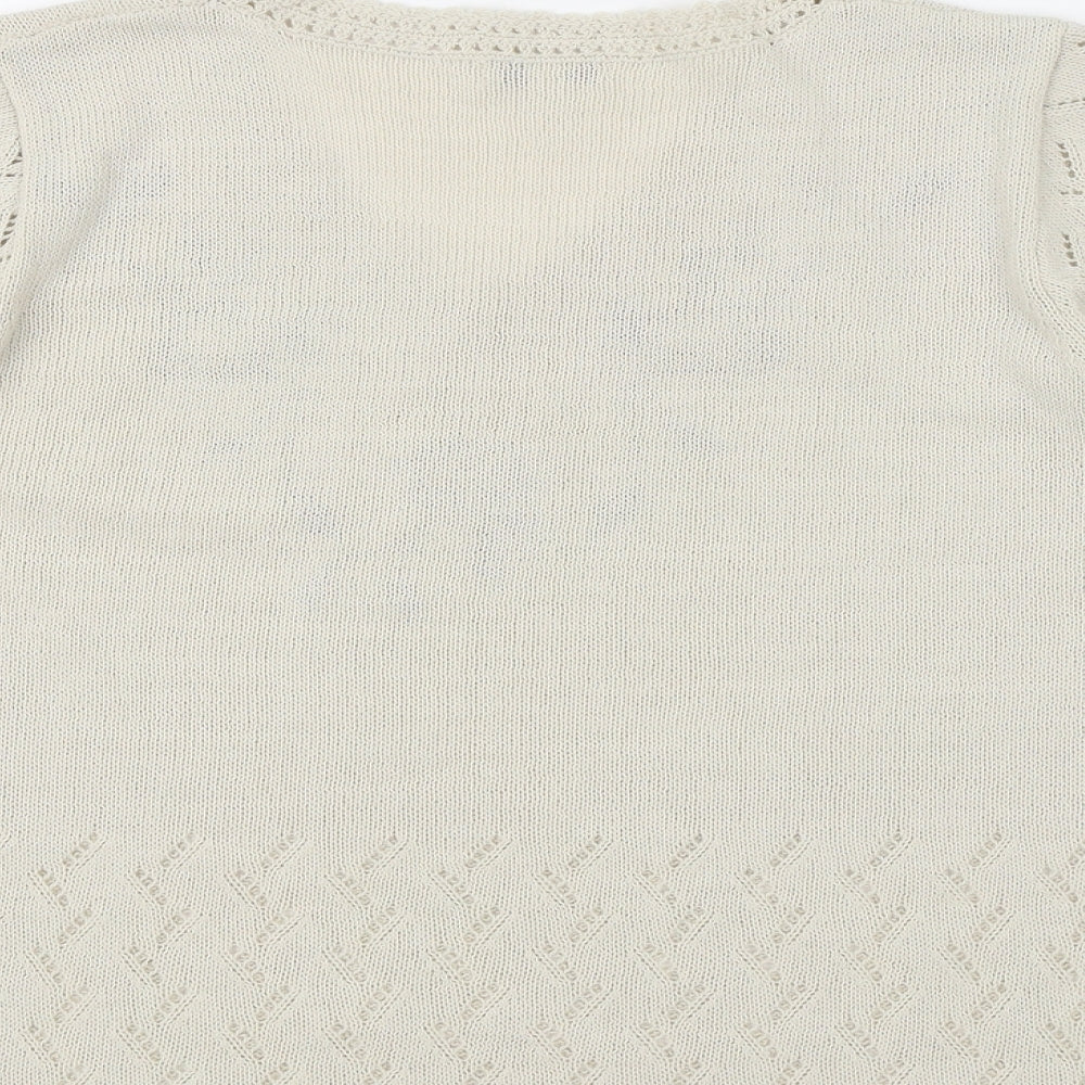 Damart Womens Beige Acrylic Basic T-Shirt Size 14 V-Neck - Size 14-16