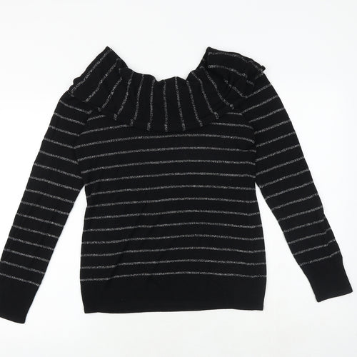 White House Womens Black Round Neck Striped Viscose Pullover Jumper Size M