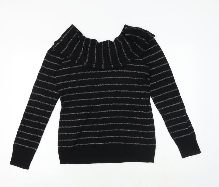 White House Womens Black Round Neck Striped Viscose Pullover Jumper Size M