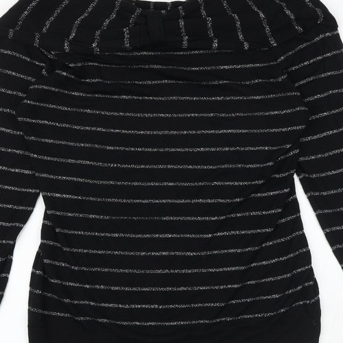 White House Womens Black Round Neck Striped Viscose Pullover Jumper Size M