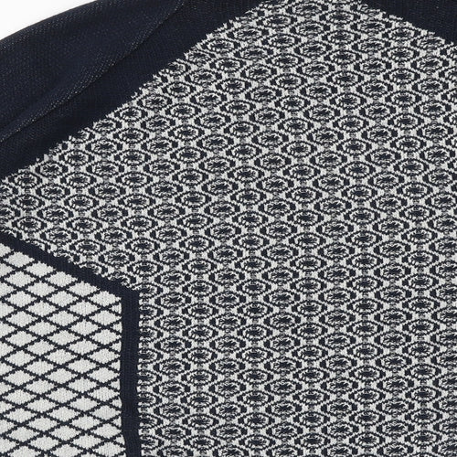 Warehouse Womens Blue Round Neck Geometric Cotton Pullover Jumper Size 10