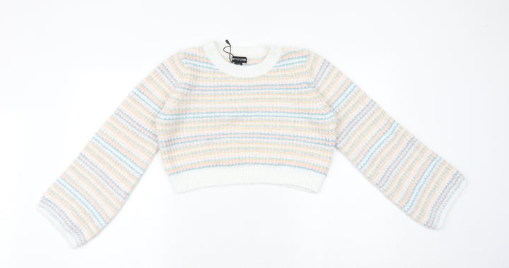 PRETTYLITTLETHING Womens Multicoloured Round Neck Striped Acrylic Pullover Jumper Size M