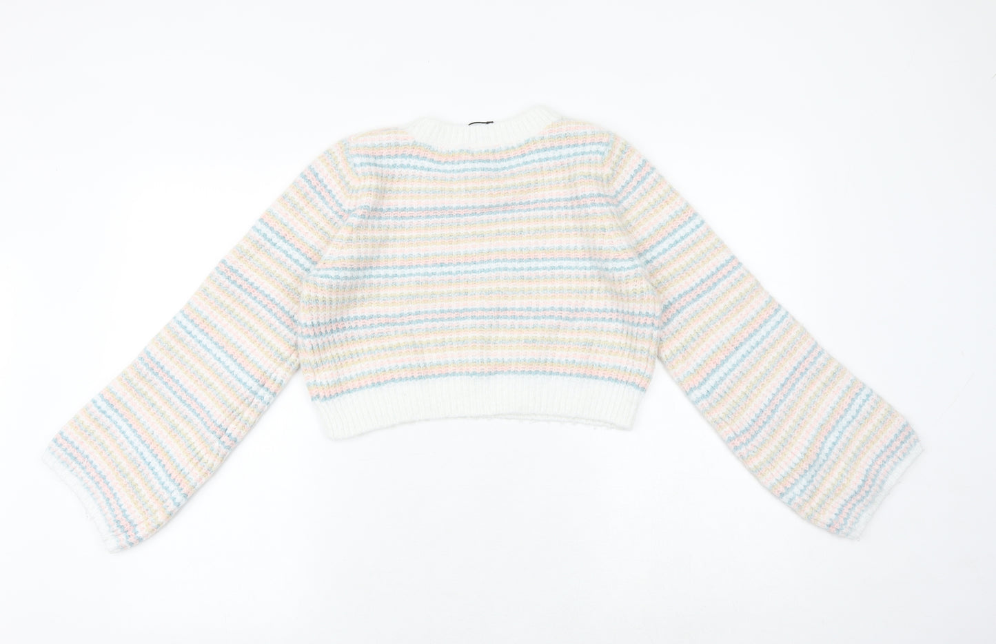 PRETTYLITTLETHING Womens Multicoloured Round Neck Striped Acrylic Pullover Jumper Size M