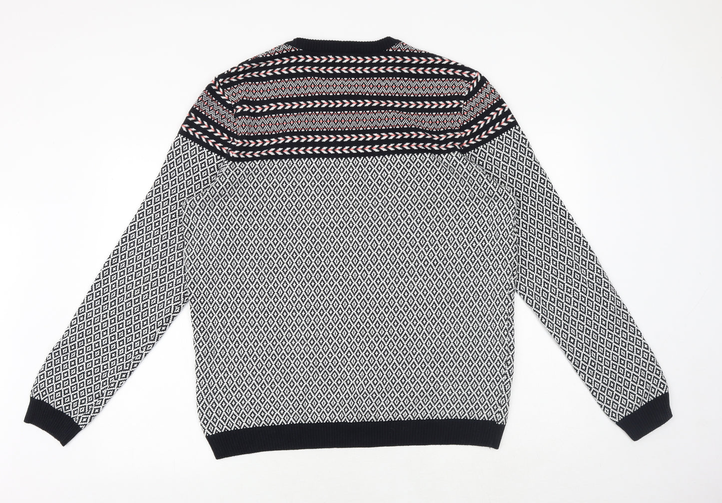 ASOS Mens Blue Round Neck Geometric Cotton Pullover Jumper Size XL Long Sleeve