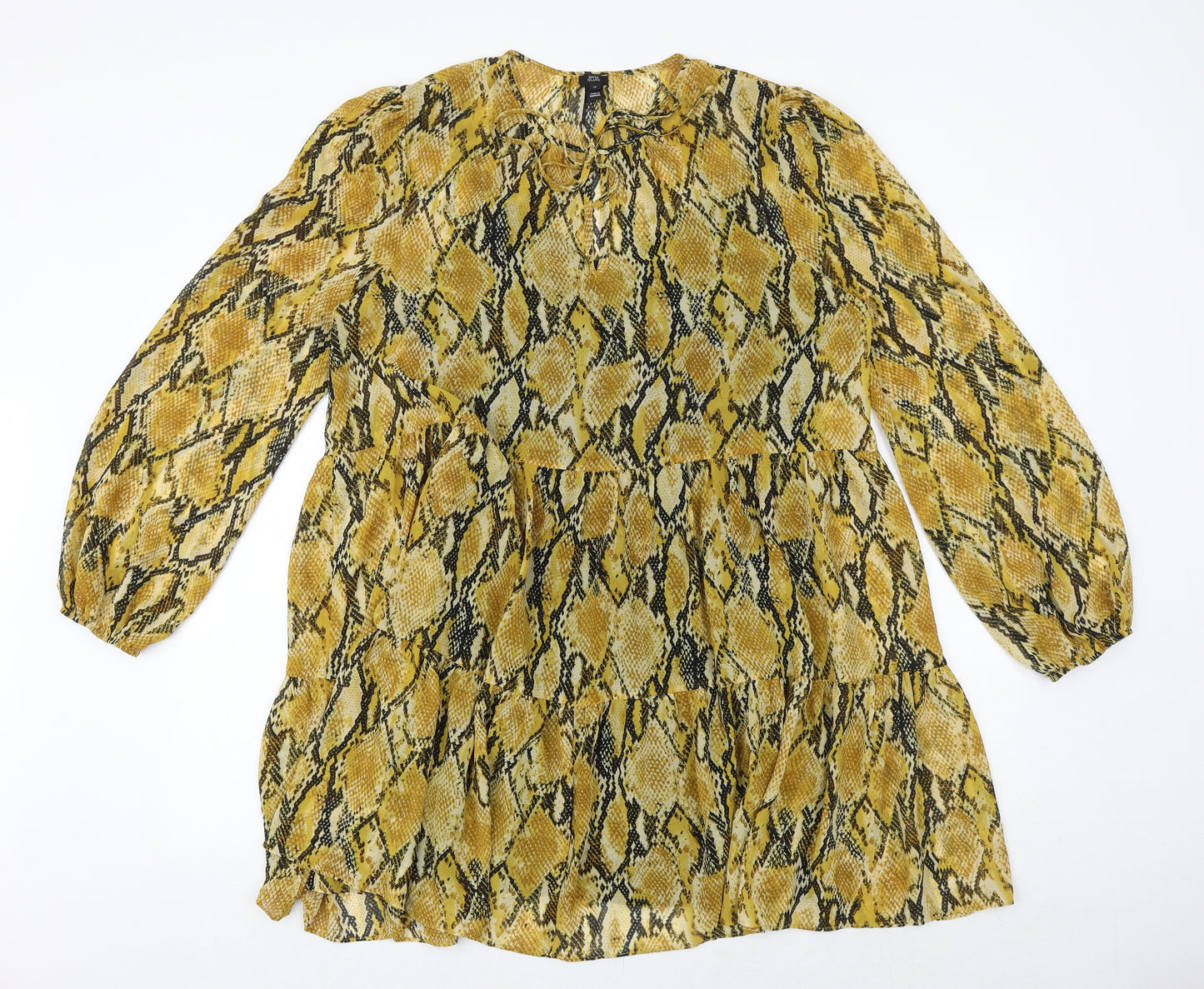 River Island Womens Yellow Animal Print Polyester A-Line Size 14 Round Neck Tie - Snake Print