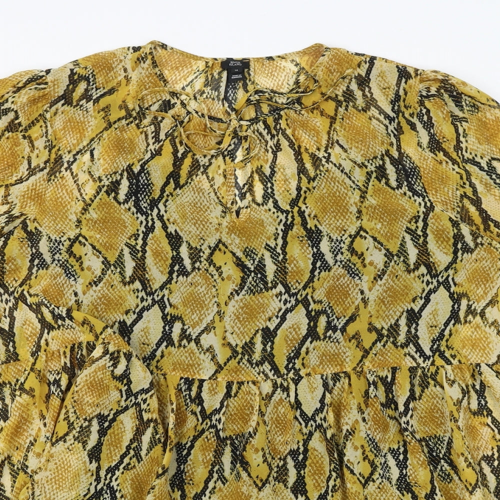 River Island Womens Yellow Animal Print Polyester A-Line Size 14 Round Neck Tie - Snake Print