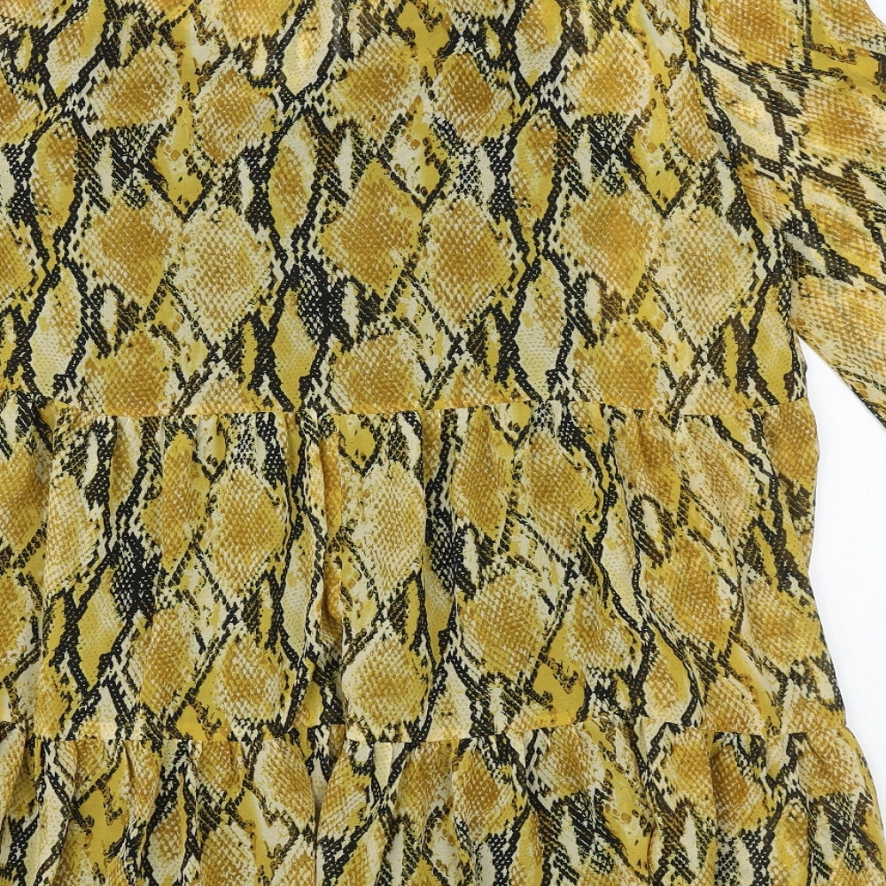 River Island Womens Yellow Animal Print Polyester A-Line Size 14 Round Neck Tie - Snake Print