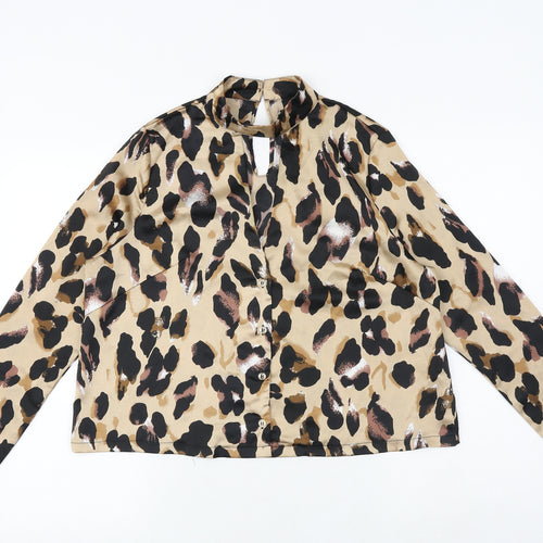 PRETTYLITTLETHING Womens Brown Animal Print Polyester Basic Blouse Size 6 V-Neck - Leopard Pattern